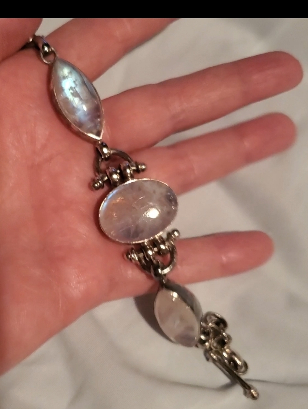 ♡Magical Fairy-tale Rainbow Moonstone & 925 Sterling Silver Bracelet~Vintage - Picture 8 of 16